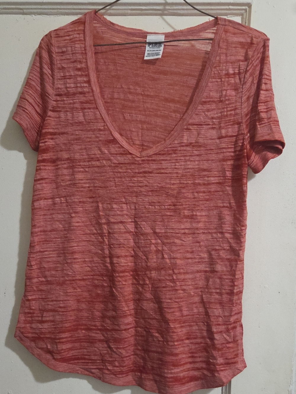 PINK Victoria's Secret Coral Slub V-Neck Short Sleeve Tee
